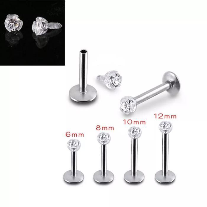 KODY PIERCING Labret Acier Cristal Serti en Bioflex Tige 8mm