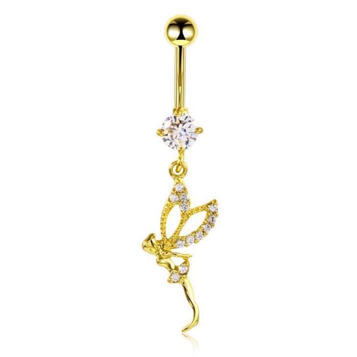 KODY PIERCING Piercing Nombril Fée Cristal Plaqué Or 18k Zircon Blanc – Élégance Féerique et Éclat Luxueux