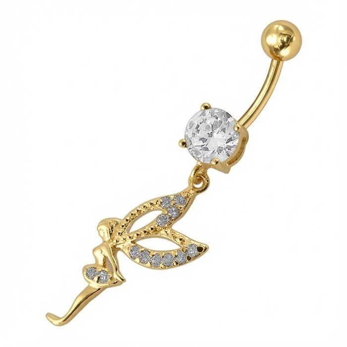 KODY PIERCING Piercing Nombril Fée Cristal Plaqué Or 18k Zircon Blanc – Élégance Féerique et Éclat Luxueux