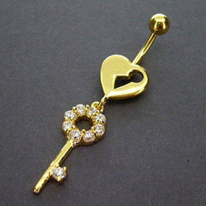 KODY PIERCING Piercing Nombril Clé et Cadenas Coeur Plaqué Or 18k