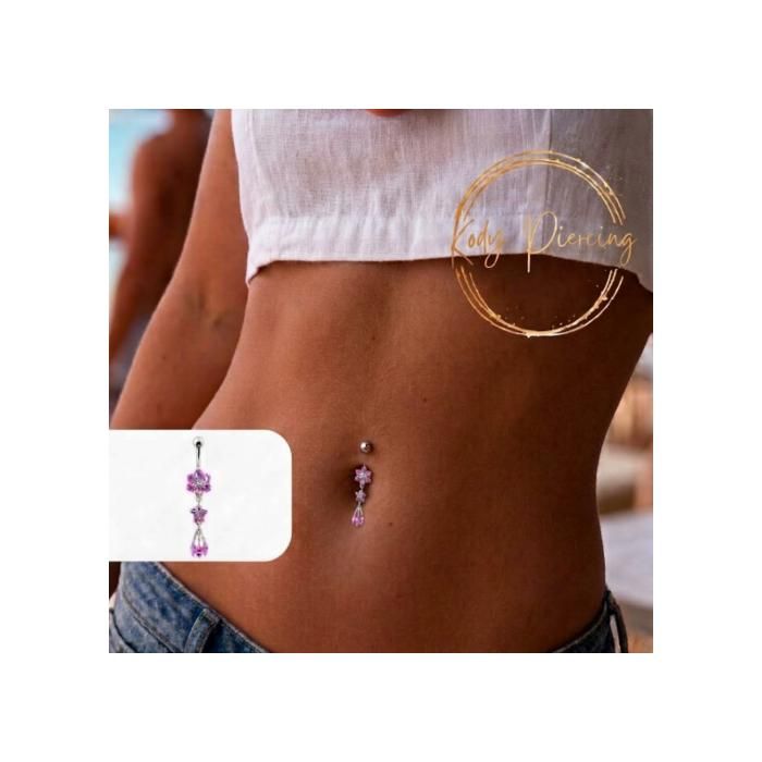 KODY PIERCING Piercing Nombril Fleur Pendant Argent 925 – Rose – Douceur Romantique et Éclat Floral