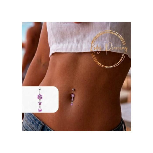 KODY PIERCING Piercing Nombril Fleur Pendant Argent 925 – Rose – Douceur Romantique et Éclat Floral