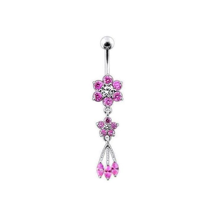 KODY PIERCING Piercing Nombril Fleur Pendant Argent 925 – Rose – Douceur Romantique et Éclat Floral