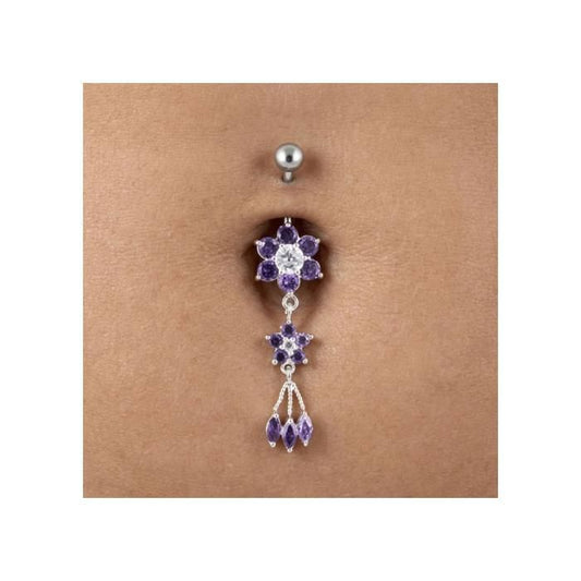 KODY PIERCING Bijou Piercing de Nombril Fleur Pendant Argent 925 Cristaux Violets Cascade Tige 10 mm –  et Éclat Envoûta