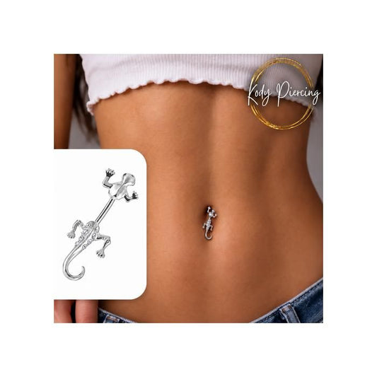 KODY PIERCING Piercing Nombril Banane Salamandre Cristaux Blancs Argent 925 Sauvage Élégant 10mm