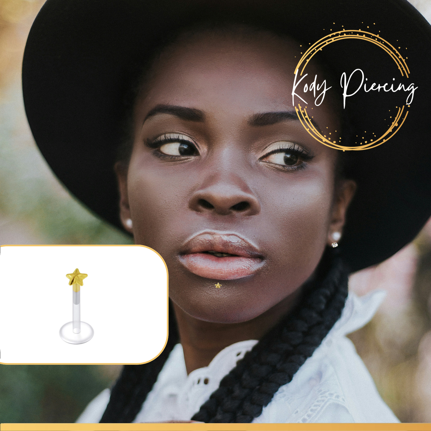 KODY PIERCING Labret Bioflex avec tête Motif Etoile en OR 14 carats