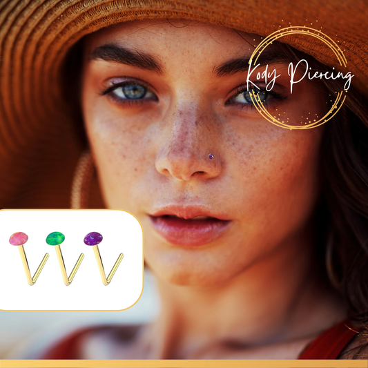 KODY PIERCING Coffret de 3 Pièces Tige L Or jaune 9 Carats et Opale Vert, Rose, Violet de 1,5 mm