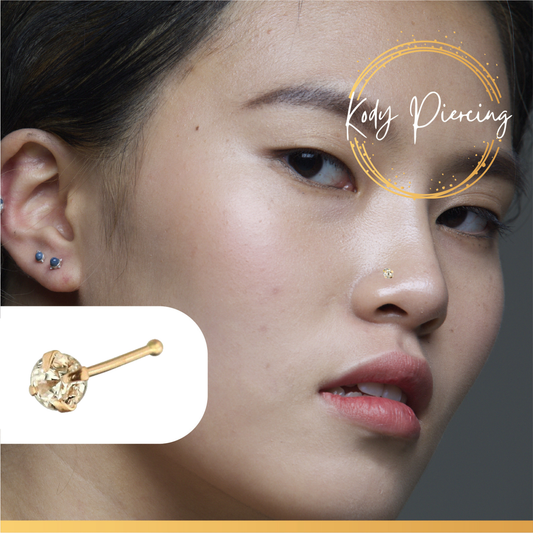 KODY PIERCING Stud Or 9 Carats et Zircon Rond serti de 3mm ou 2mm - Choisissez la taille préférée!