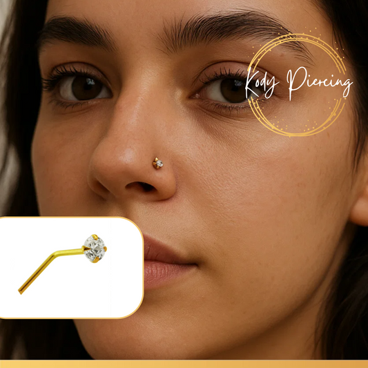 KODY PIERCING Tige en L – Or 10 Carats & Zircon Cubique 2mm | Nez Élégant
