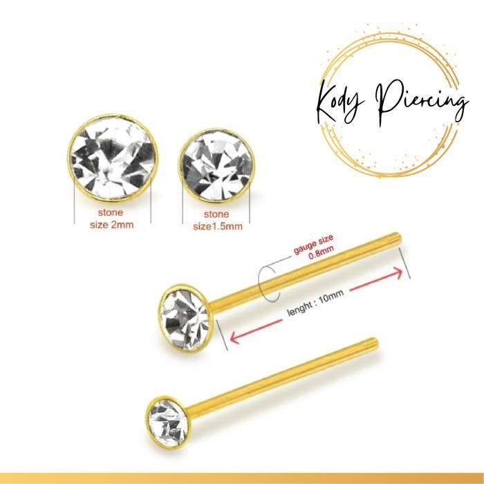 KODY PIERCING Stud Or 9 Carats orné d'un cristal de 1,5mm