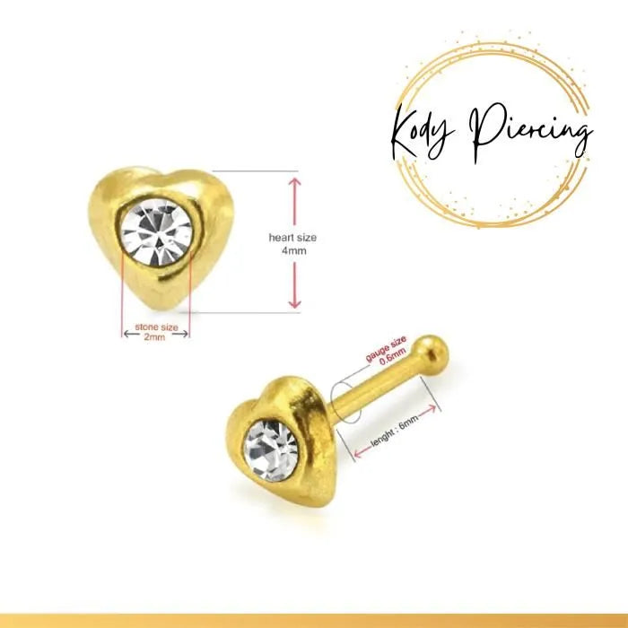 KODY PIERCING Labret Or 9 Carats en forme de Cœur avec Cristal Serti