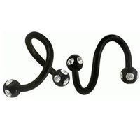 KODY PIERCING Spirale Twister Noir Anodisé 3 Boules Disco Cristaux Acier 316L Style Édgy 8mm