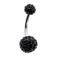 KODY PIERCING Piercing Nombril 2 Boules Cristal Noir Pavé Acier Chirurgical - Mystère Nocturne et Éclat Intense