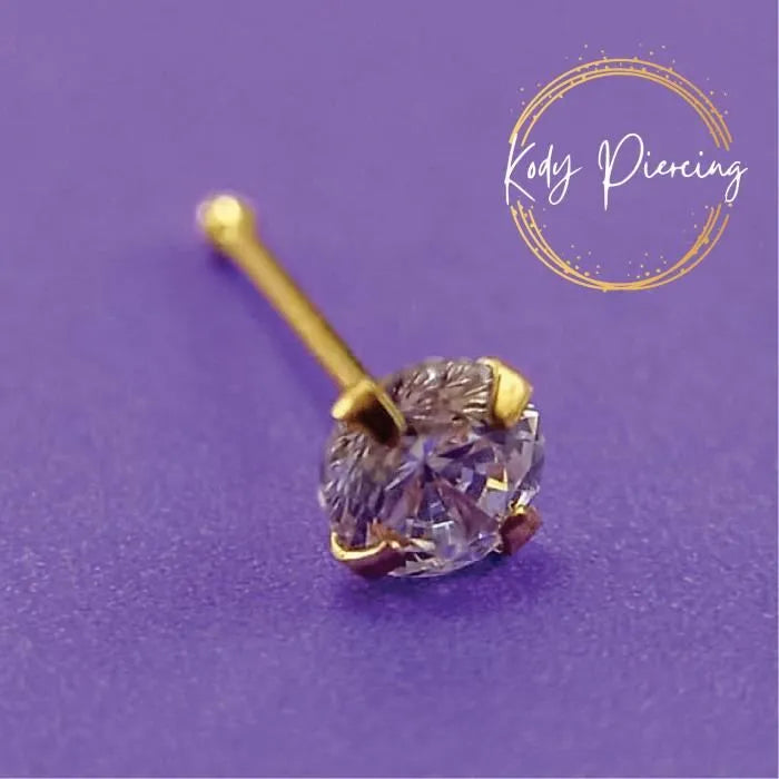KODY PIERCING Stud Or 9 Carats et Zircon Rond serti de 3mm ou 2mm - Choisissez la taille préférée!