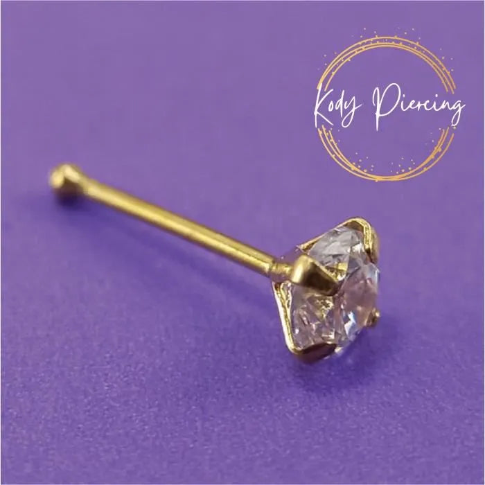 KODY PIERCING Stud Or 9 Carats et Zircon Rond serti de 3mm ou 2mm - Choisissez la taille préférée!