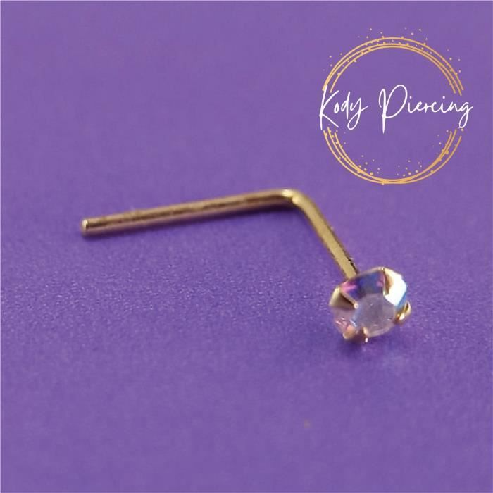 KODY PIERCING Tige en L OR 9 carats Orné d'un Authentique Cristal de 2mm serti Rouge ou Irisé - Choisissez votre couleur préférée!