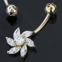 KODY PIERCING Piercing Nombril KODY PIERCING Or Jaune 14 Carats - Fleur Zircon Cubique - 14G 11 mm - Style Affirmé et Co