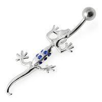 KODY PIERCING Piercing Nombril Salamandre Pendante Argent 925 Cristaux Bleu Foncé – Style Affirmé et Confort Ultime