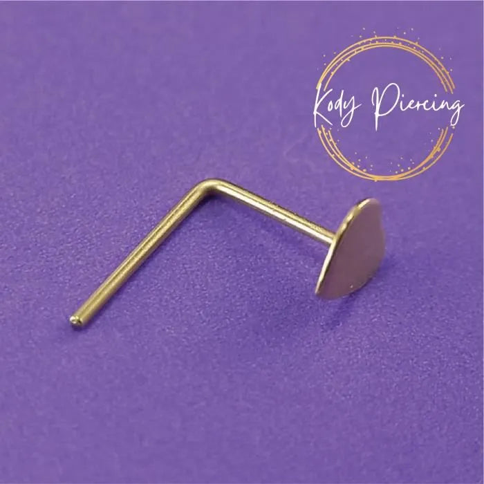 KODY PIERCING Tige en L en Or 9 Carats et Motif Cœur de 3mm