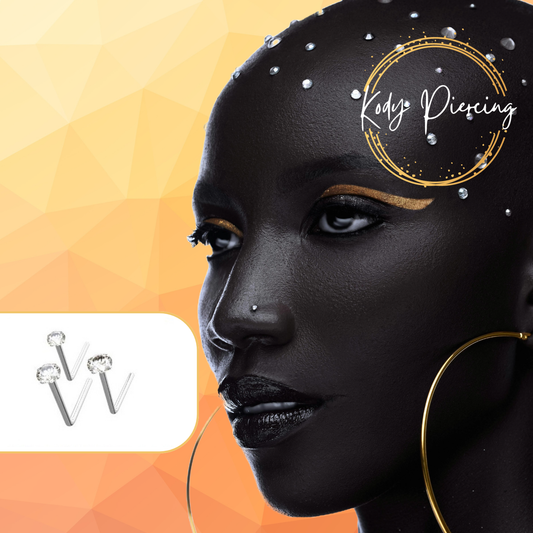 KODY PIERCING Coffret de 3 pièces Tige L Or Blanc 9 Carats et Zircons de 1.5mm, 2mm et 2,5mm