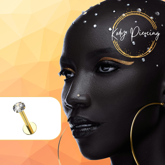 KODY PIERCING Labret Or Creux 9 Carats et Zircon cubique 3mm ou 2mm serti