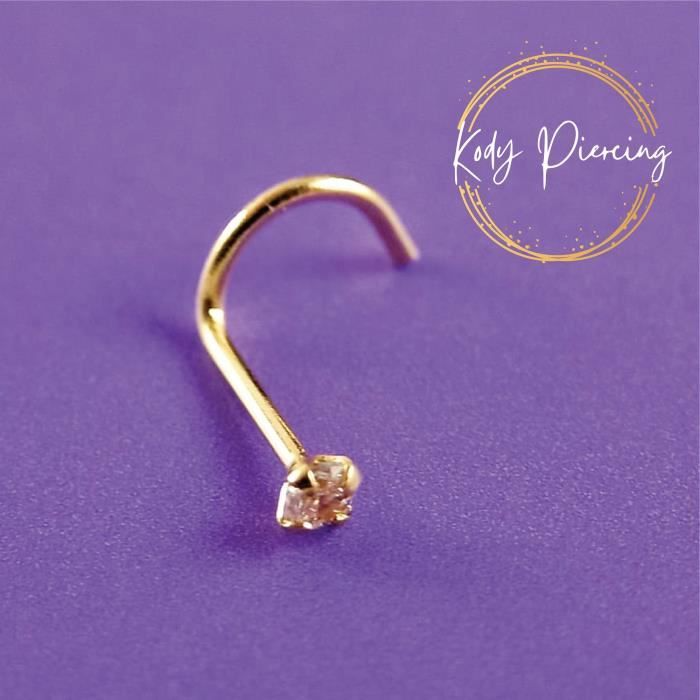 KODY PIERCING Tige Courbée OR 18 carats et Zircon CZ de 1,5 mm serti serti