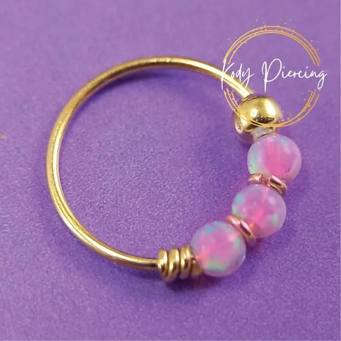 KODY PIERCING Anneau En Or Jaune 14 carats avec 3 Pierres Précieuses en Opale - Choisissez votre préféré!