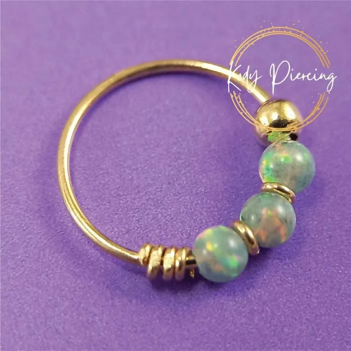 KODY PIERCING Anneau En Or Jaune 14 carats avec 3 Pierres Précieuses en Opale - Choisissez votre préféré!
