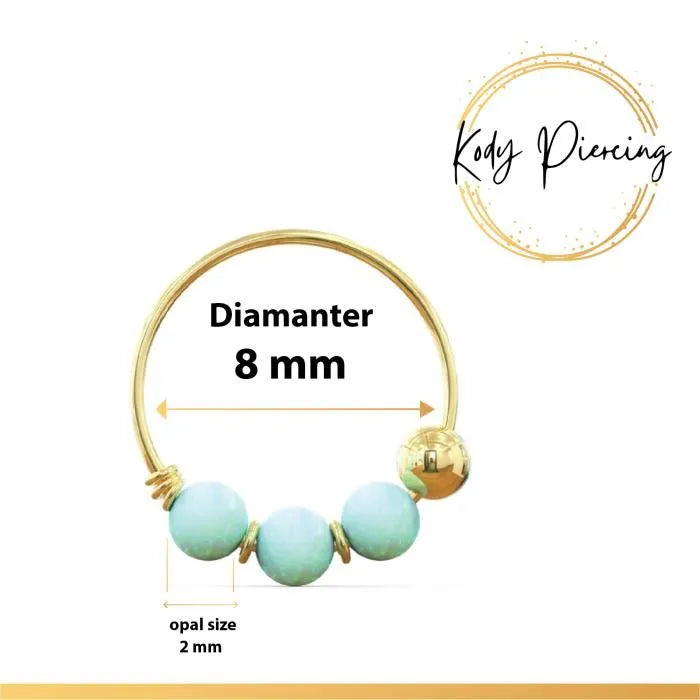 KODY PIERCING Anneau En Or Jaune 14 carats avec 3 Pierres Précieuses en Opale - Choisissez votre préféré!
