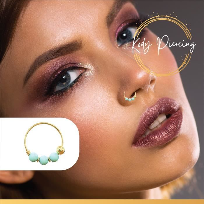 KODY PIERCING Anneau En Or Jaune 14 carats avec 3 Pierres Précieuses en Opale - Choisissez votre préféré!