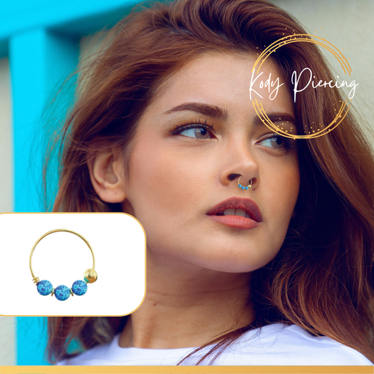 KODY PIERCING Anneau En Or Jaune 14 carats avec 3 Pierres Précieuses en Opale - Choisissez votre préféré!