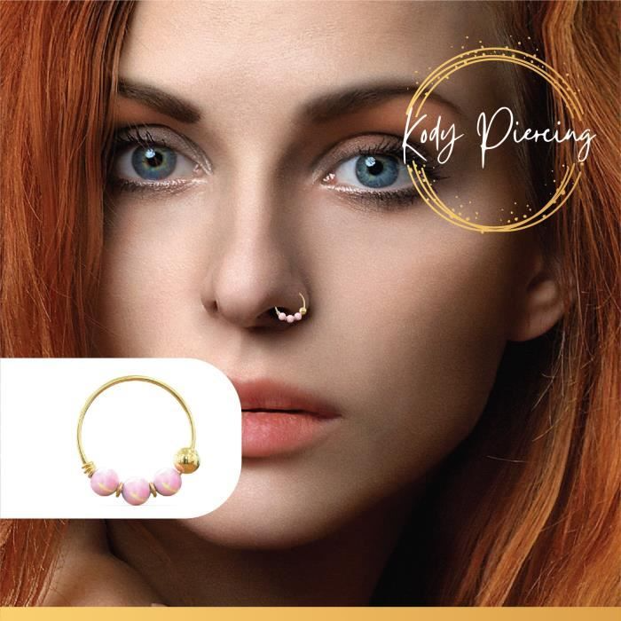 KODY PIERCING Anneau En Or Jaune 14 carats avec 3 Pierres Précieuses en Opale - Choisissez votre préféré!