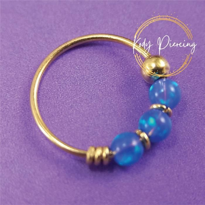 KODY PIERCING Anneau En Or Jaune 14 carats avec 3 Pierres Précieuses en Opale - Choisissez votre préféré!