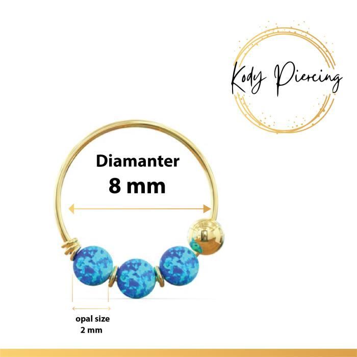 KODY PIERCING Anneau En Or Jaune 14 carats avec 3 Pierres Précieuses en Opale - Choisissez votre préféré!