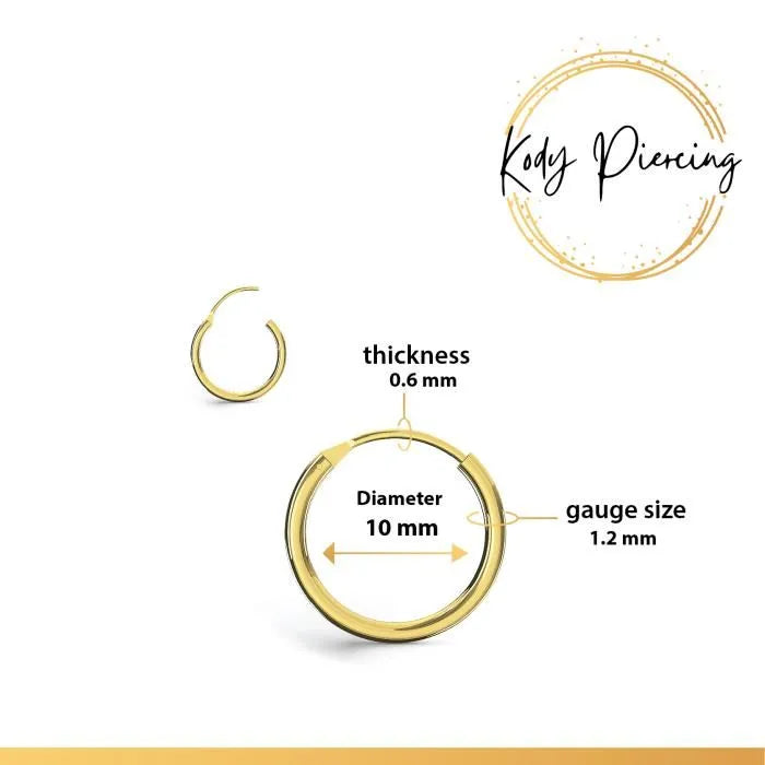 KODY PIERCING Anneau Or Jaune 9 carats Avec Fermoir de 10mm ou 8mm - Choisissez la taille préférée