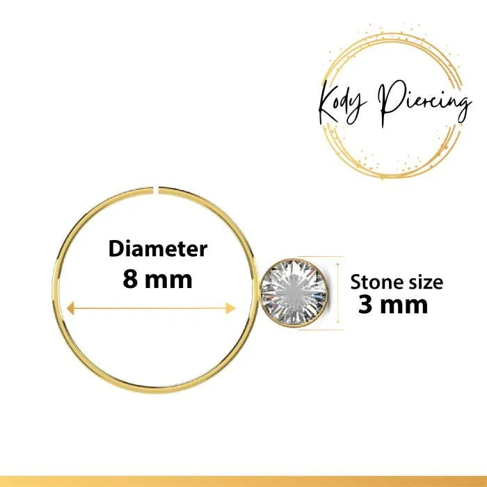 KODY PIERCING Anneau sans soudure Or 9 carats Avec Zircon de 3mm
