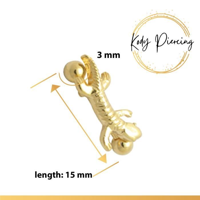 KODY PIERCING Arcade Motif Salamandre plaqué Or 18 Carats