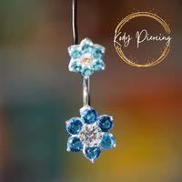 KODY PIERCING Piercing Nombril Double Fleur Argent 925 Bleu Turquoise Tige 10 mm - Raffinement Bohème et Éclat Intempore
