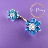 KODY PIERCING Piercing Nombril Double Fleur Argent 925 Bleu Turquoise Tige 10 mm - Raffinement Bohème et Éclat Intempore