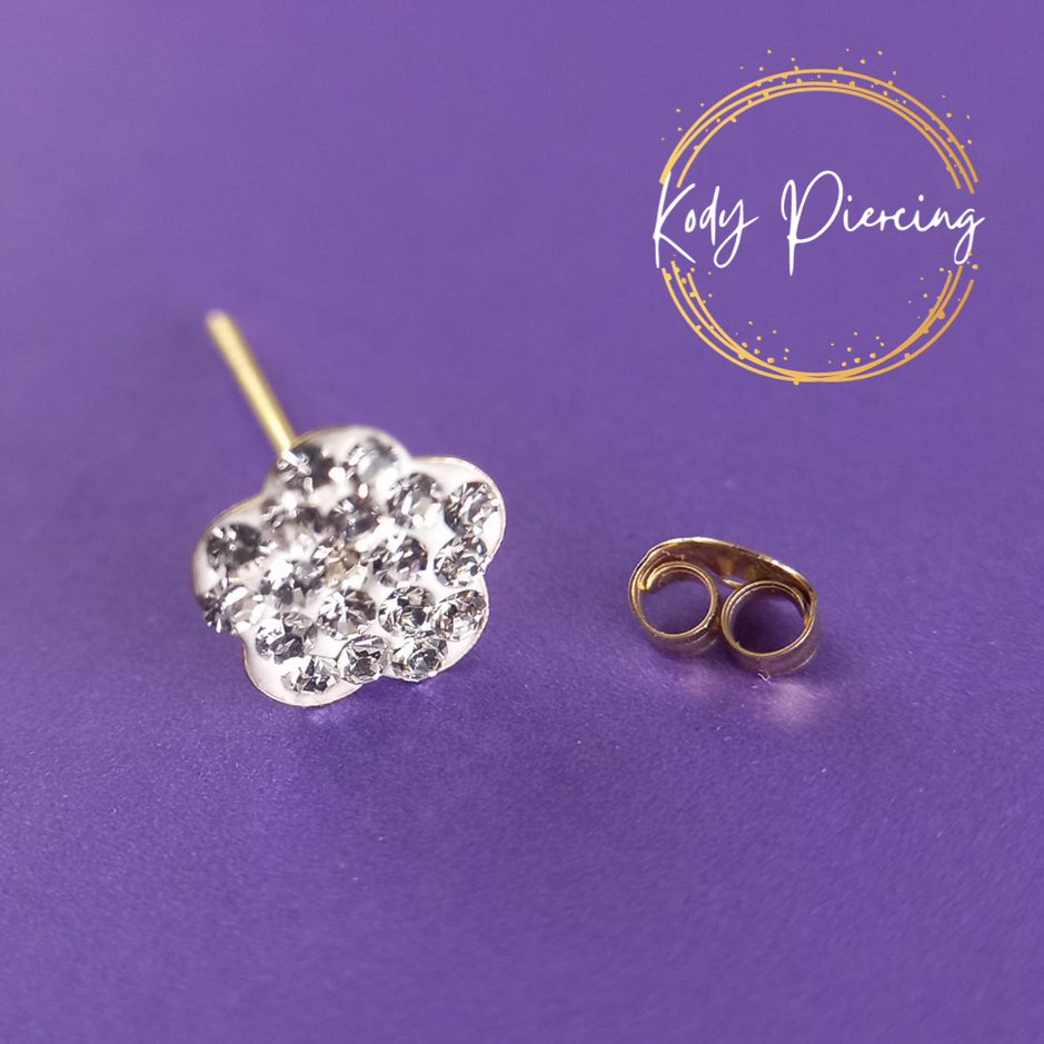 KODY PIERCING Boucles d'oreille Or 9 Carats et Zircon Fleur