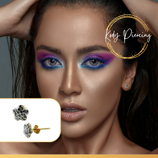 KODY PIERCING Boucles d'oreille Or 9 Carats et Zircon Fleur