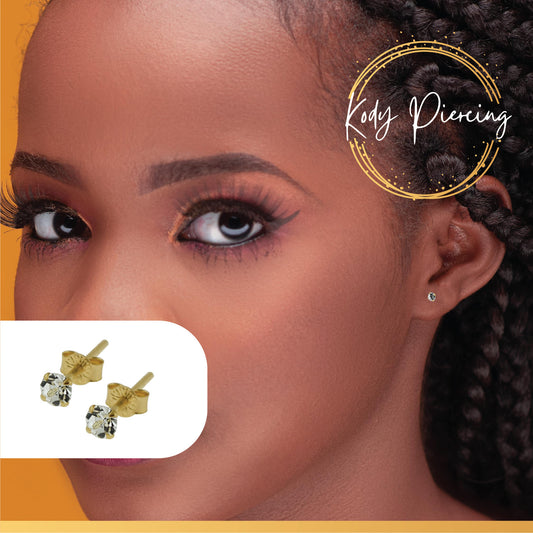 KODY PIERCING Boucles d'oreille Or 9 Carats de 3mm serti - Choisissez la couleur préférée!