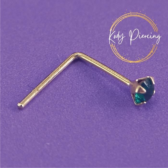 KODY PIERCING Tige L en Or 9 Carats et Zircon Vert Emeraude 2mm