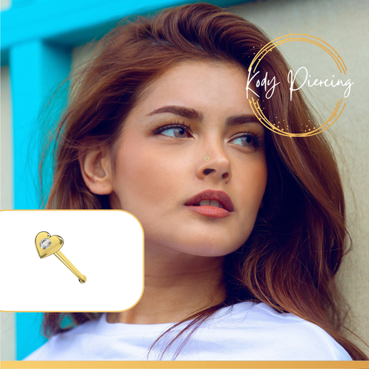 KODY PIERCING Labret Or 9 Carats en forme de Cœur avec Cristal Serti