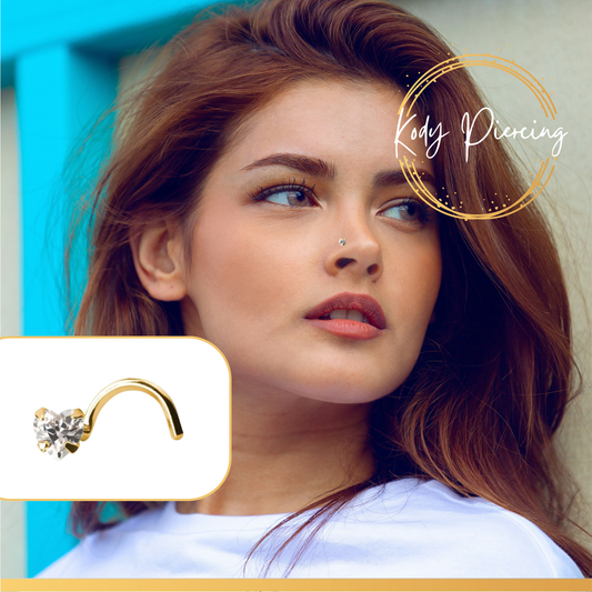 KODY PIERCING Tige Courbée OR Massif 14 Carats Motif Cœur en Zircon CZ de 3mm serti