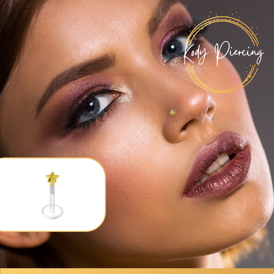 KODY PIERCING Labret Bioflex avec tête Motif Etoile en OR 14 carats