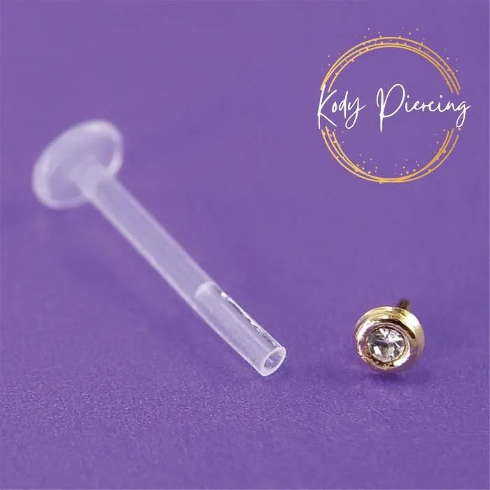 KODY PIERCING Labret Bioflex et tête Ronde en OR 14 carats et Zircon Incrusté