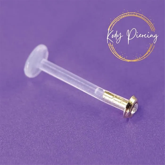 KODY PIERCING Labret Bioflex et tête Ronde en OR 14 carats et Zircon Incrusté