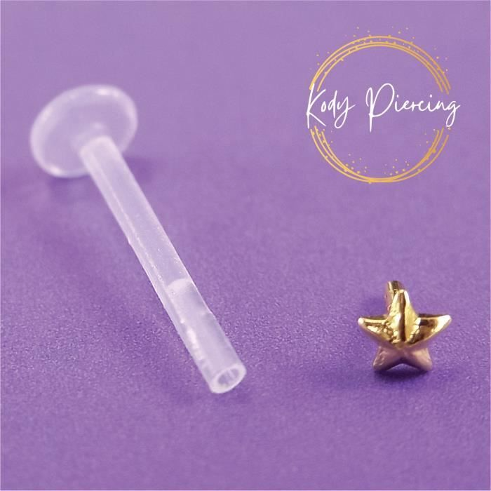 KODY PIERCING Labret Bioflex avec tête Motif Etoile en OR 14 carats
