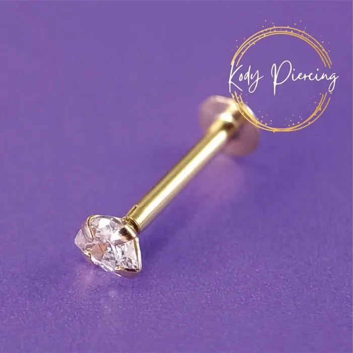 KODY PIERCING Labret Or 14 Carats avec Zircon Serti en forme de Cœur de 3mm